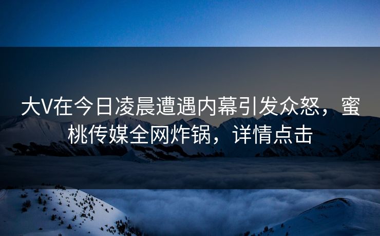 大V在今日凌晨遭遇内幕引发众怒，蜜桃传媒全网炸锅，详情点击